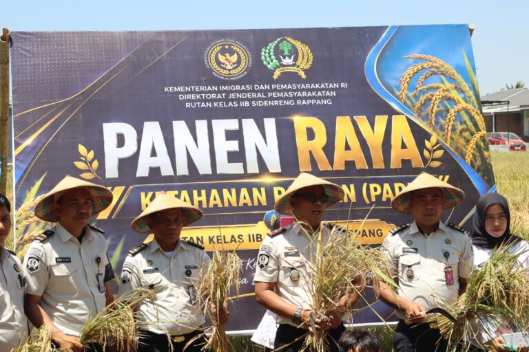 Tanam Kemandirian Ketahanan Pangan, Rutan Sidrap Gelar Panen Raya